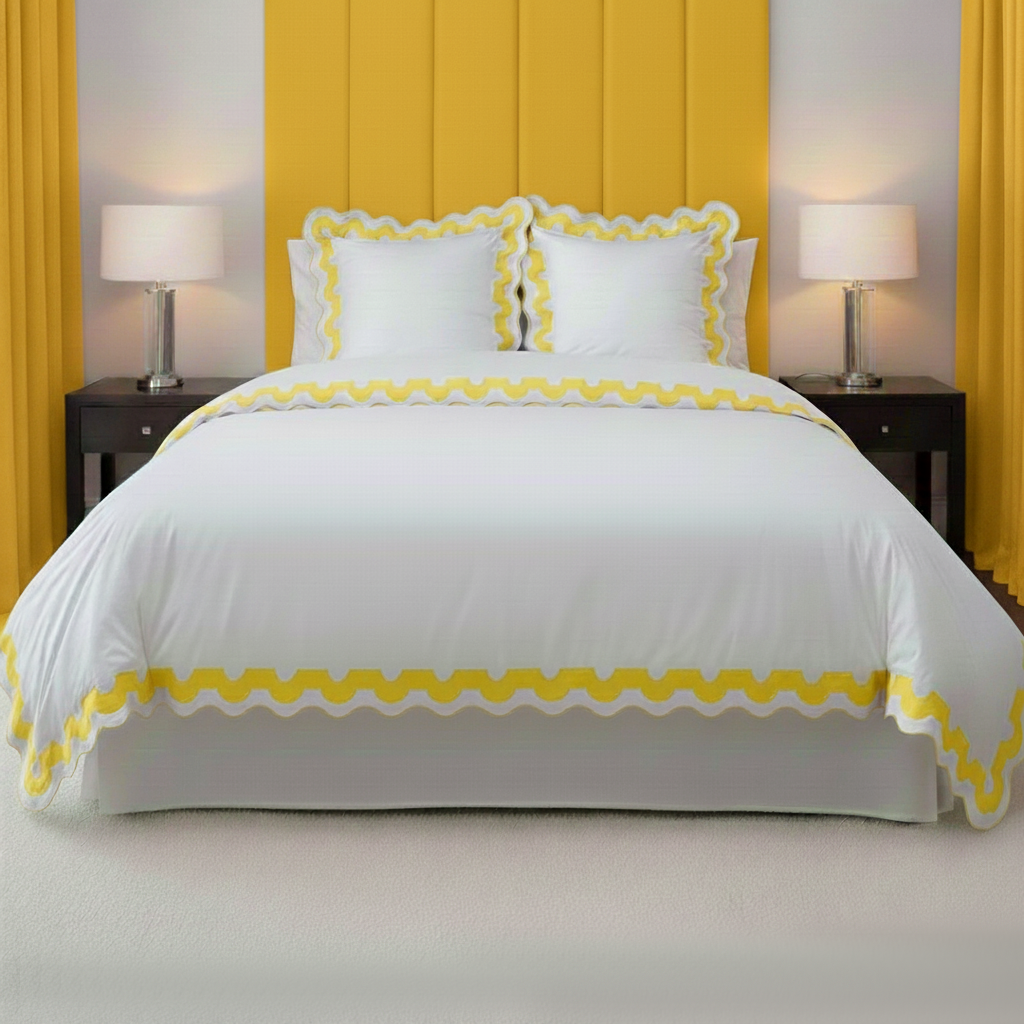 400TC U Shape Applique Scalloped Embroidery Cotton Duvet Cover Set