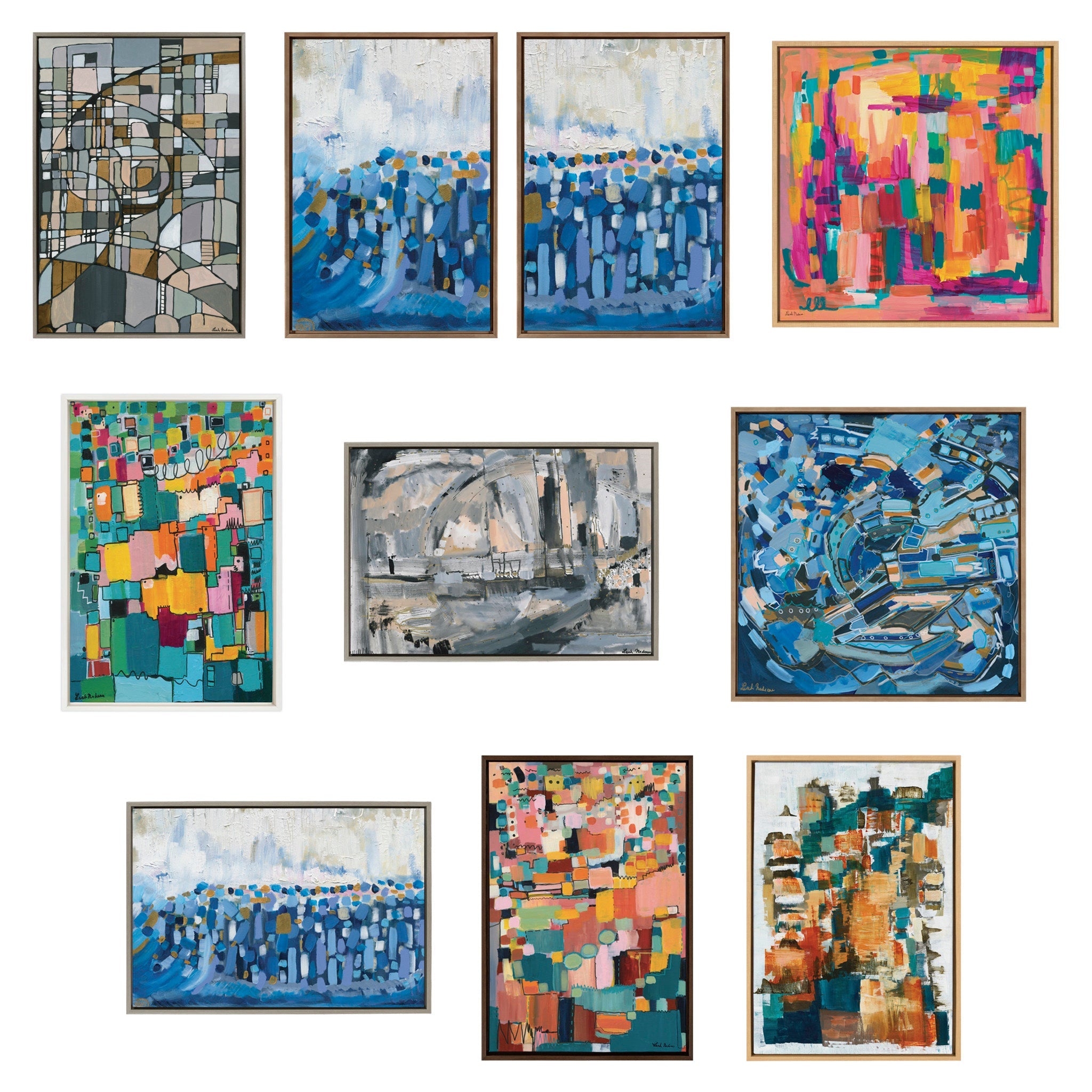 Sylvie Sunset Fiesta Set No 1 and Sunset Fiesta Set No 2 Framed Canvas Set by Leah Nadeau
