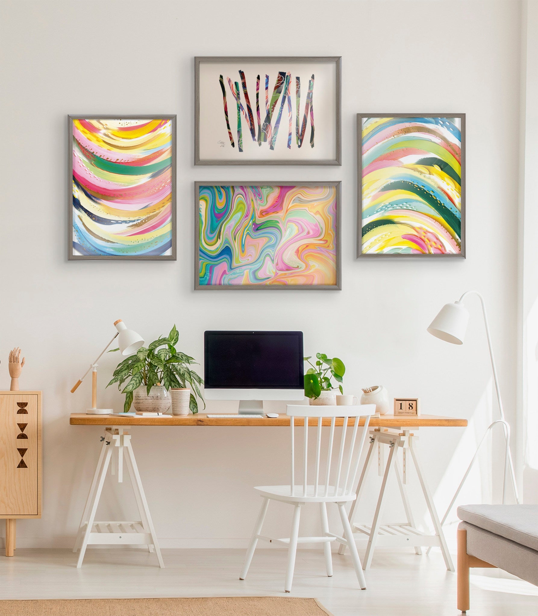 Blake Abstract Sticks 5 Framed Printed Glass by Jessi Raulet of Ettavee