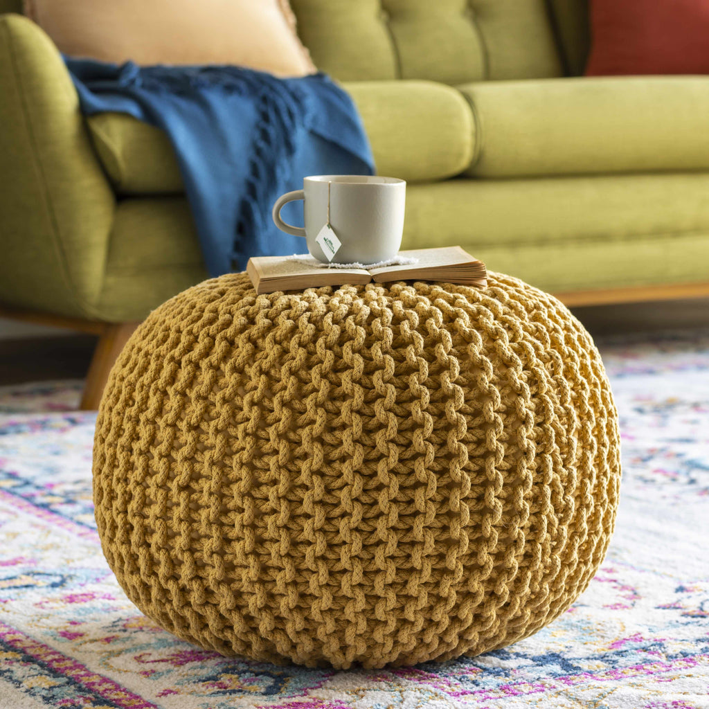 Yablanitsa Mustard Knitted Cotton Pouf