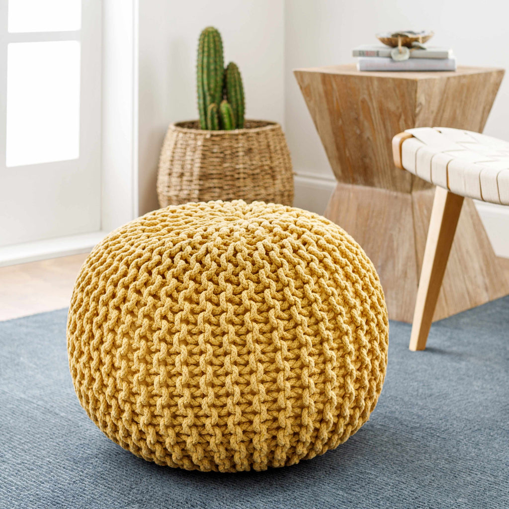 Yablanitsa Mustard Knitted Cotton Pouf