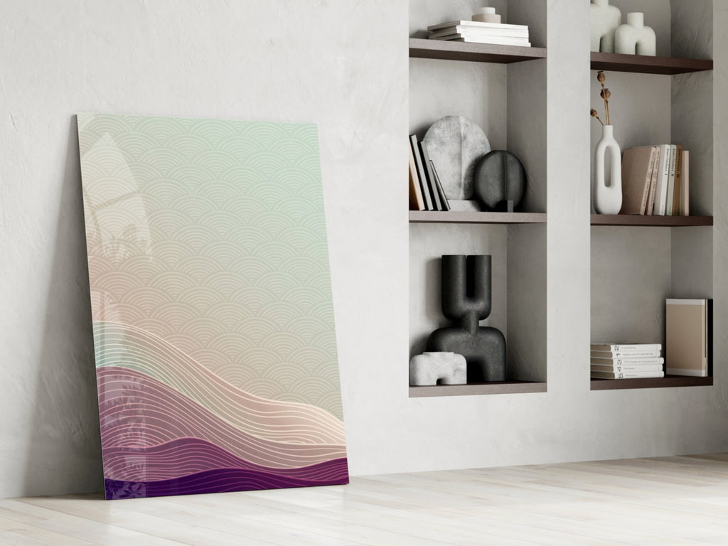 Line Art Waves Pastel Dunes Glass Wall Art