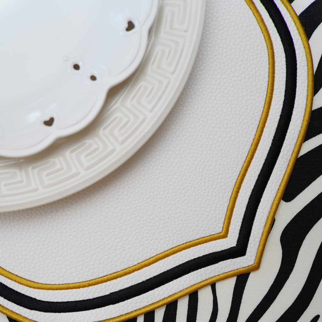 ZEAL WHITE BLACK & GOLD FAUX LEATHER PLACEMAT (Set Of 4)