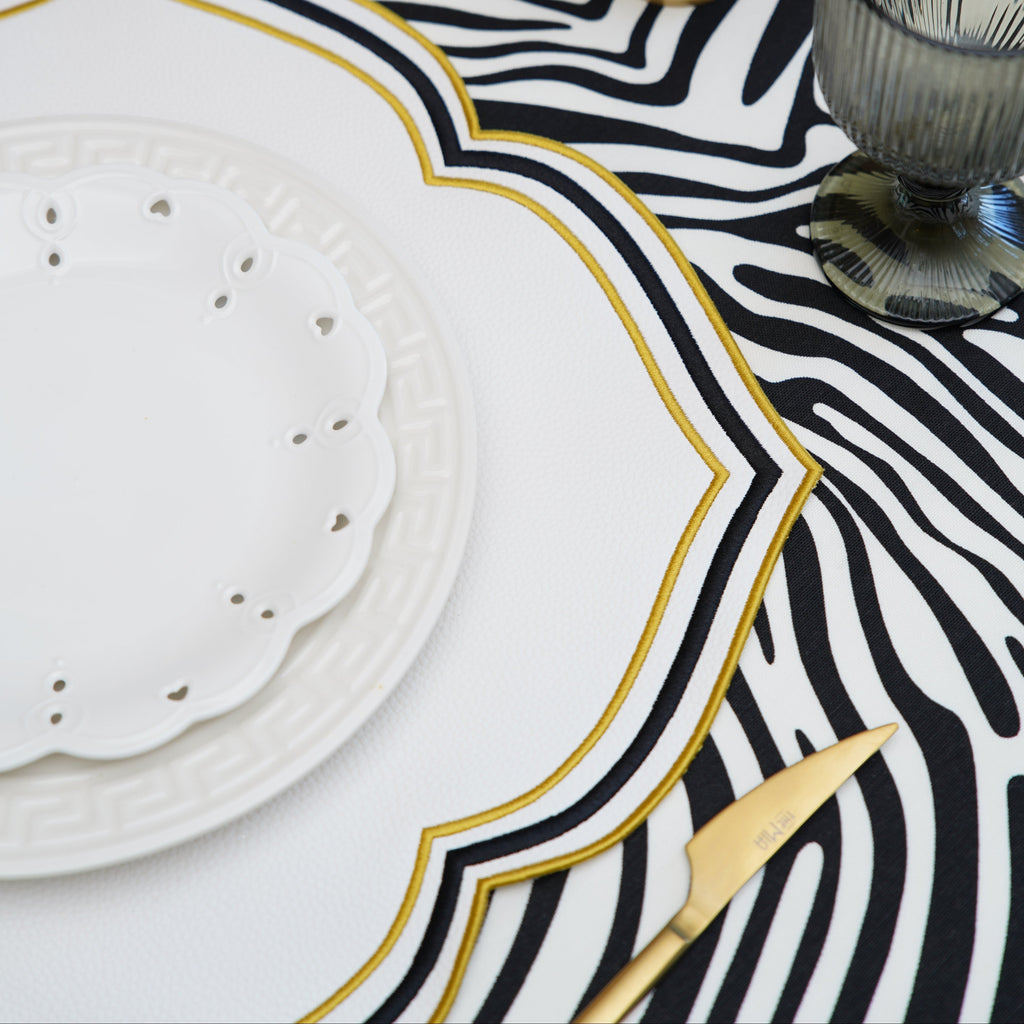 ZEAL WHITE BLACK & GOLD FAUX LEATHER PLACEMAT (Set Of 4)