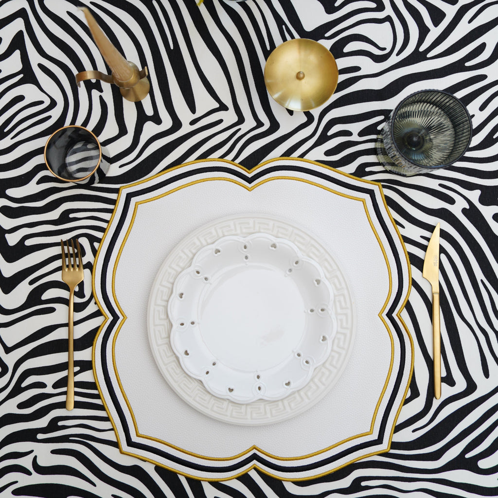 ZEAL WHITE BLACK & GOLD FAUX LEATHER PLACEMAT (Set Of 4)