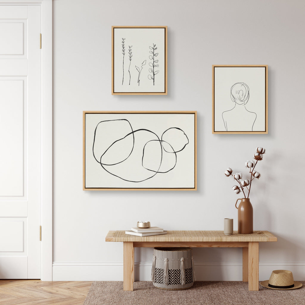 Sylvie Going in Circles and Minimalist Woman Framed Canvas Set by Teju Reval of SnazzyHues