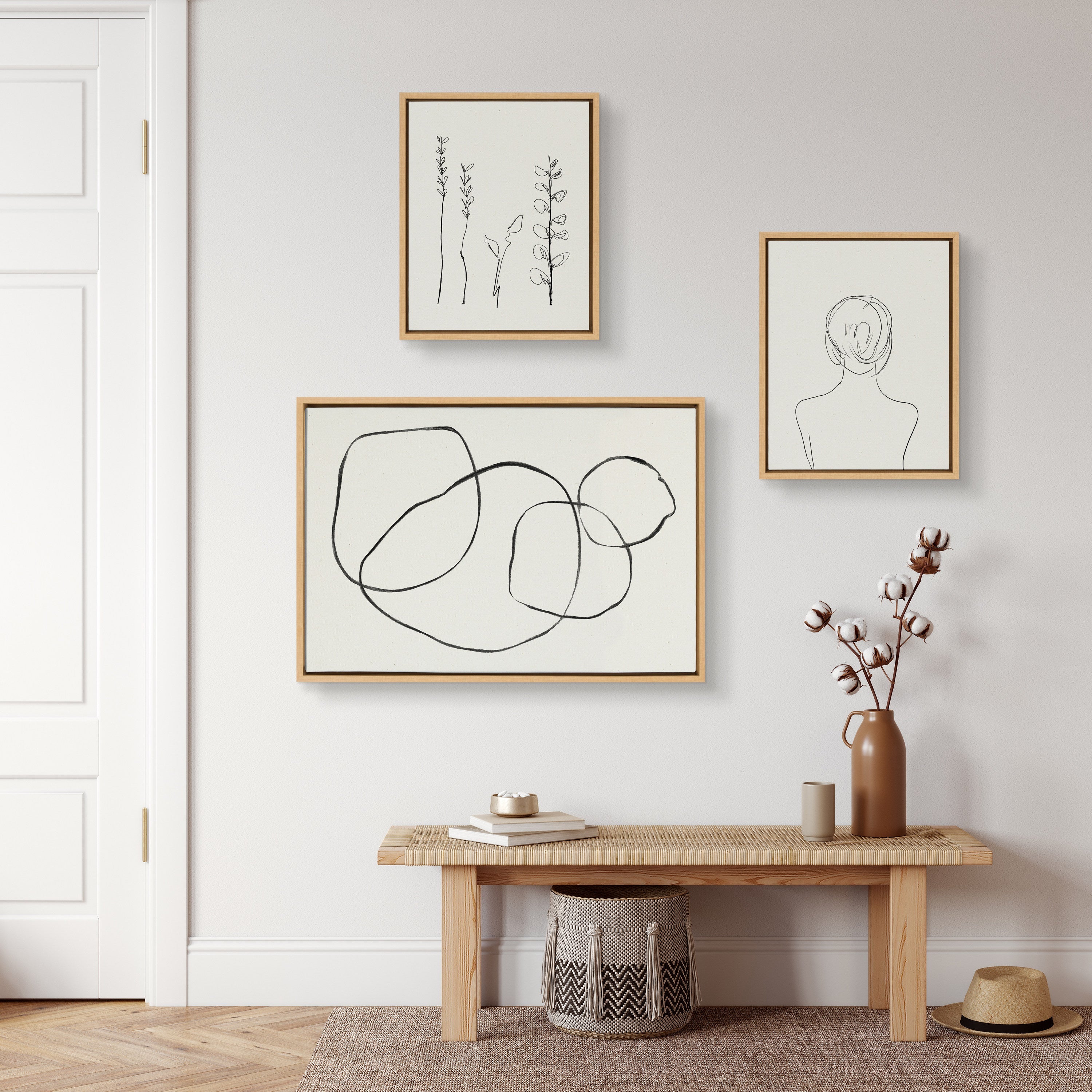 Sylvie Going in Circles and Minimalist Woman Framed Canvas Set by Teju Reval of SnazzyHues