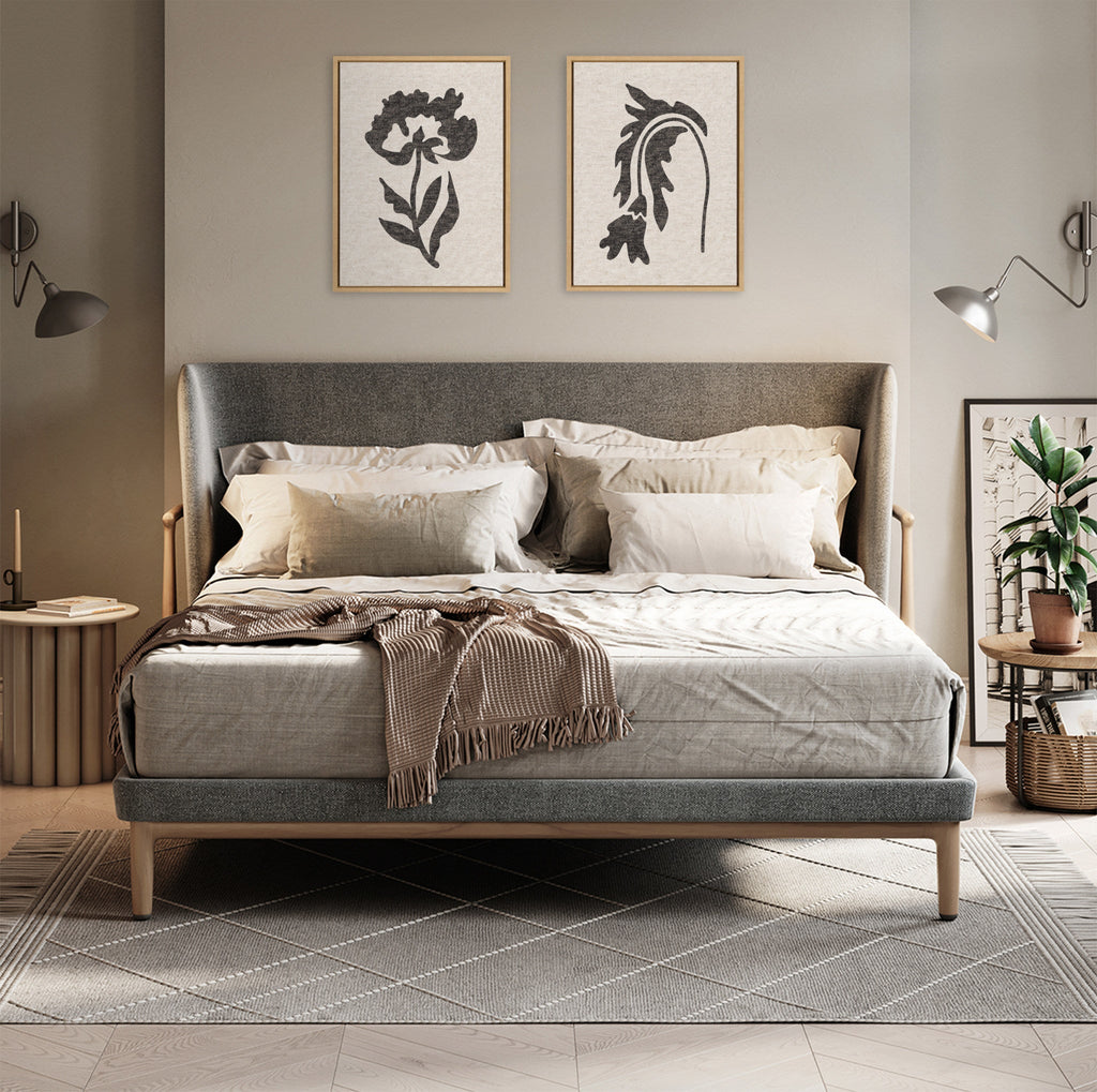 Sylvie Scandi Botanical 2 and 3 Neutral Textured Linen Framed Canvas Art Set by The Creative Bunch Studio