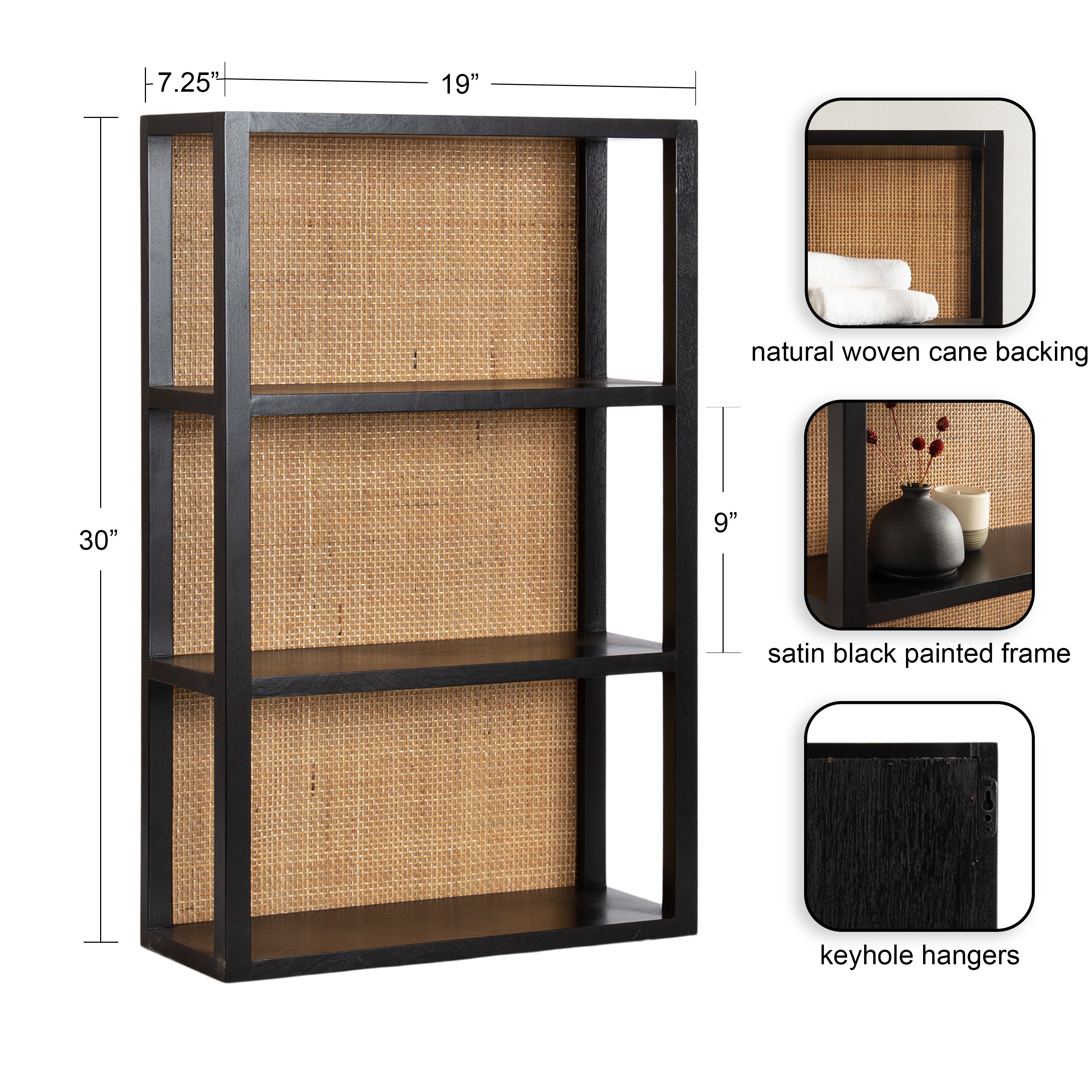 Ori Rattan/Wood Wall Shelf
